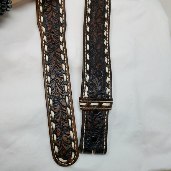 Western belt tan/black/white whipstitching S - Picture 1 of 4